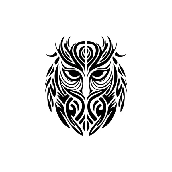 白と黒のポリネシアのデザインのフクロウの入れ墨 — ストックベクタ