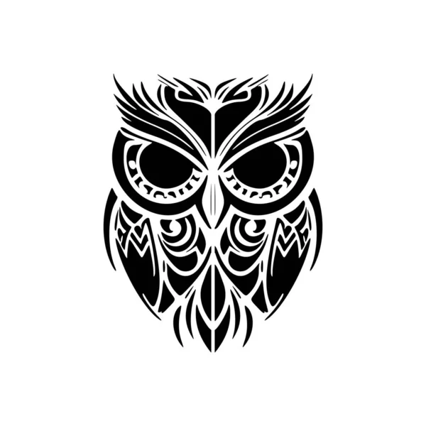 Tatuaggio Gufo Bianco Nero Con Motivi Design Polinesiano — Vettoriale Stock