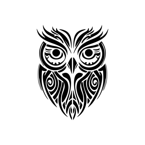 Tatuaggio Gufo Bianco Nero Decorato Con Disegni Polinesiani — Vettoriale Stock