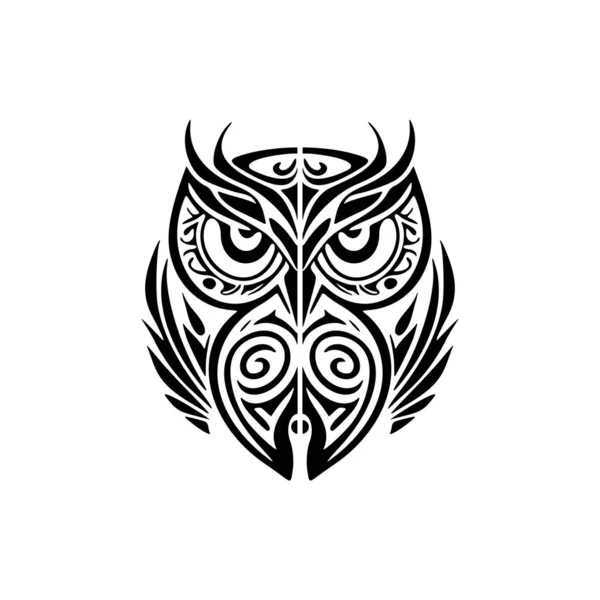 stock vector Tattoo of a black and white owl adorned with Polynesian designs.