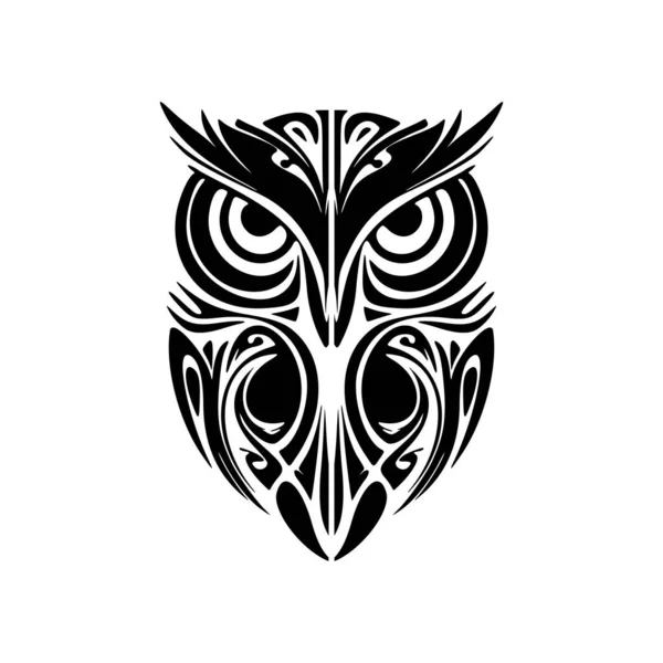 stock vector Tagtoo of a black and white owl with Polynesian designs.