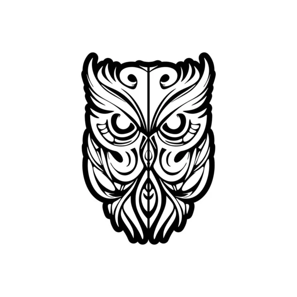 Tatuaż Sowy Czarno Białym Kolorem Inspirowanym Wzorem Polinezyjskim — Wektor stockowy