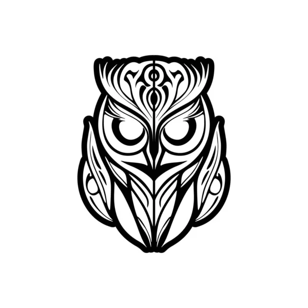Projekt Tatuażu Czarno Białą Sową Polinezyjskimi Wzorami — Wektor stockowy