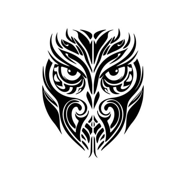 Tatuaż Czarno Białej Sowy Wzorami Polinezyjskimi — Wektor stockowy