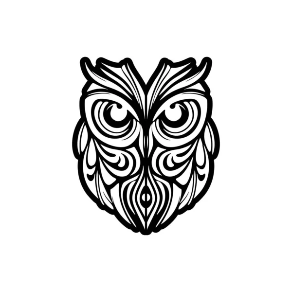 Tatuaggio Gufo Con Colori Bianco Nero Disegni Polinesiani — Vettoriale Stock