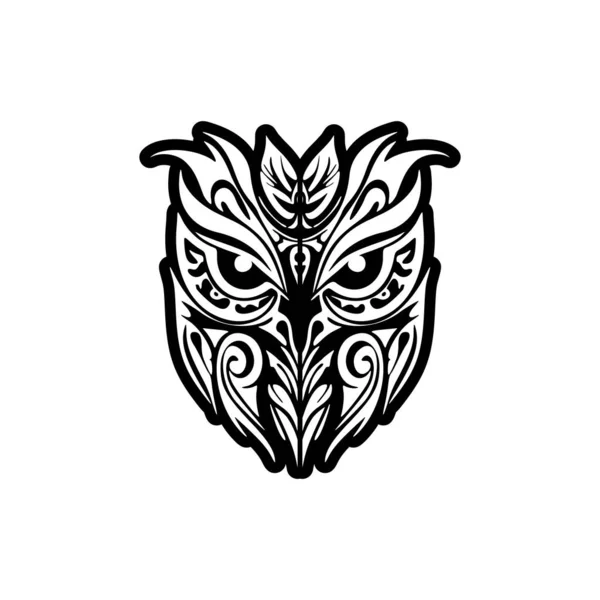 Projekt Tatuażu Sowy Czarno Białymi Wzorami Polinezyjskimi — Wektor stockowy