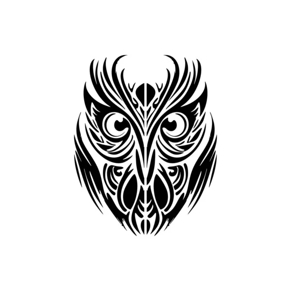 Tatuaż Sowy Czerni Bieli Zdobiony Wzorami Polinezyjskimi — Wektor stockowy