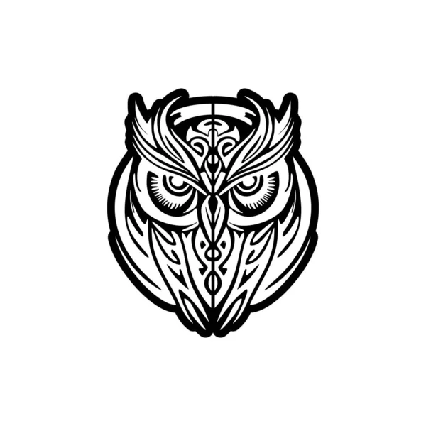 具有波利尼西亚人风格图案的黑白猫头鹰纹身 — 图库矢量图片
