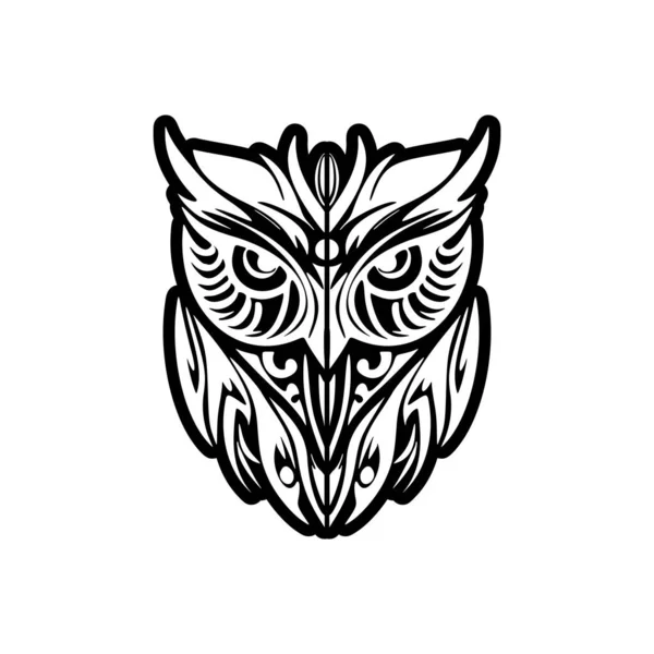 Černobílé Soví Tetování Polynéskými Vzory — Stockový vektor