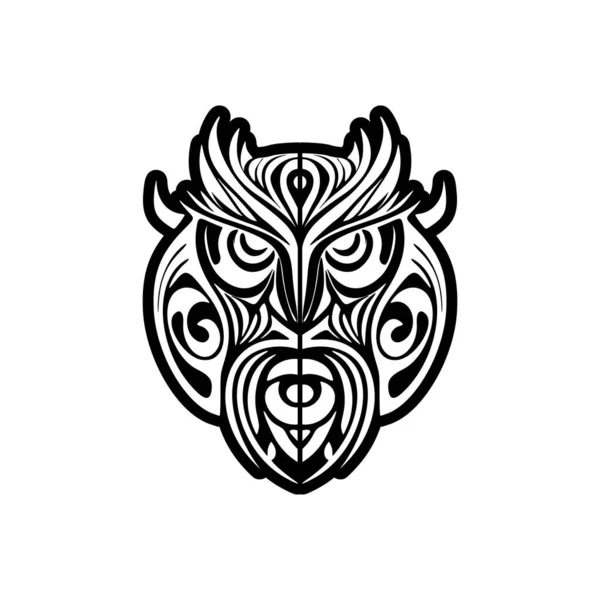Czarno Biały Tatuaż Sowy Ozdobiony Wzorami Polinezyjskimi — Wektor stockowy