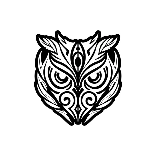 Projekt Tatuażu Czarno Białej Sowy Ozdobionej Polinezyjskimi Wzorami — Wektor stockowy