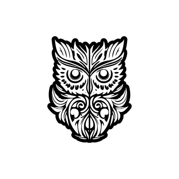 Tatuaje Con Búho Blanco Negro Con Diseños Polinesios — Vector de stock