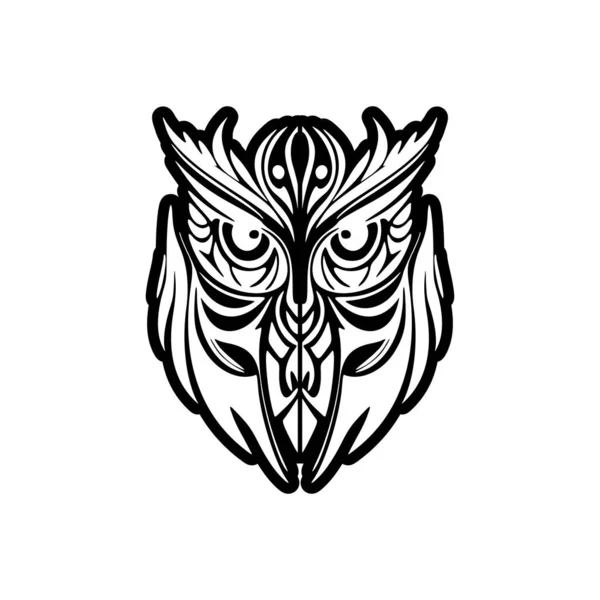 Tatouage Noir Blanc Une Chouette Aux Motifs Polynésiens — Image vectorielle
