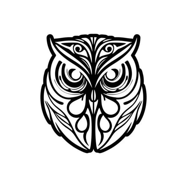 Tatuaż Sowy Monochromatycznej Wzorami Polinezyjskimi — Wektor stockowy