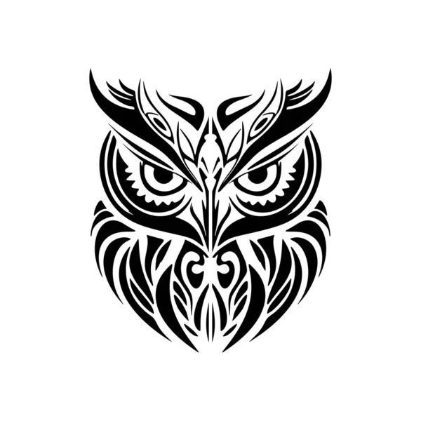 Tatuaż Sowy Klasycznym Czarno Białym Wzorem Zawierający Wpływy Polinezji — Wektor stockowy