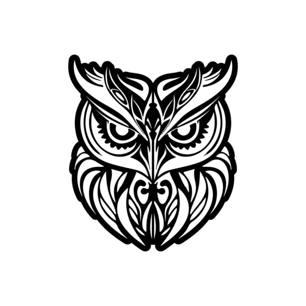 Tatuaż Sowy Czerni Bieli Wzorami Polinezyjskimi — Wektor stockowy