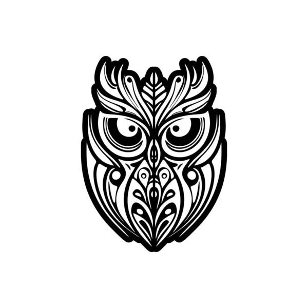 Czarno Biały Tatuaż Sowy Motywami Polinezyjskimi — Wektor stockowy