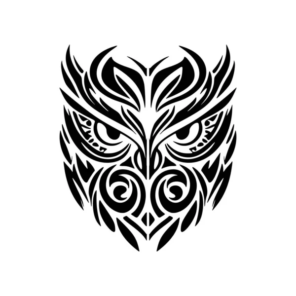 Tatuaż Sowy Czarno Białymi Odcieniami Zdobiony Polinezyjskimi Wzorami — Wektor stockowy