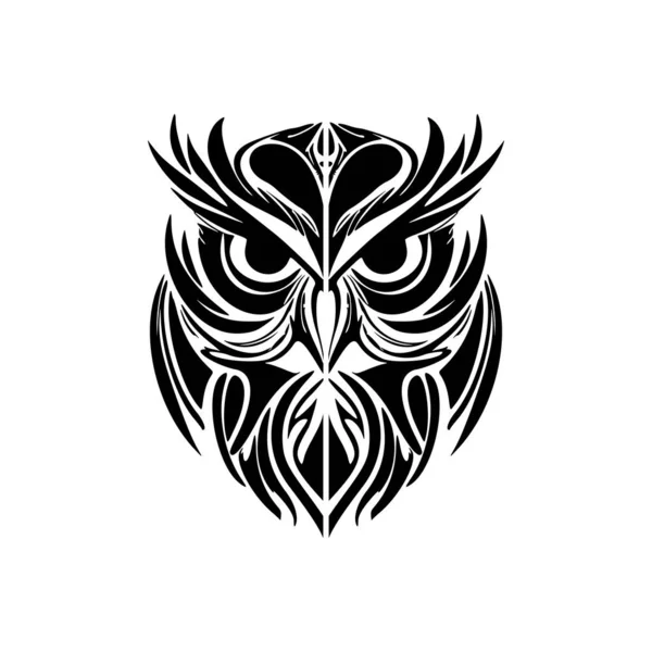 Tatuaż Sowy Czerni Bieli Polinezyjskimi Wzorami — Wektor stockowy