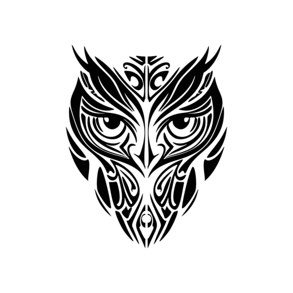 Tatouage Hibou Noir Blanc Contenant Des Éléments Design Polynésien — Image vectorielle