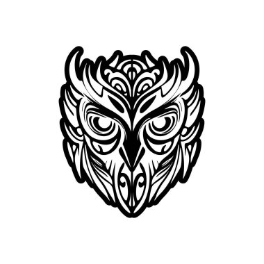 Polinezya desenli siyah beyaz baykuş dövmesi.