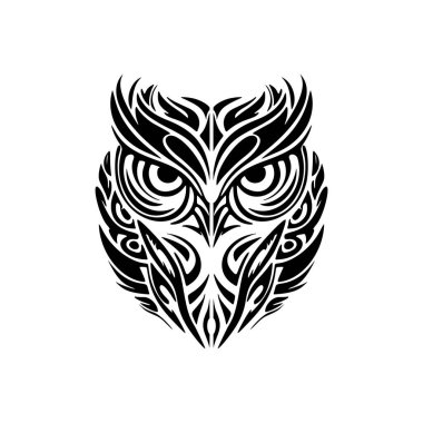 Polinezya tasarımlı siyah beyaz baykuş dövmesi..