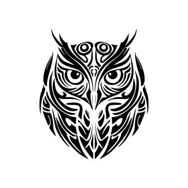 Polinezya tasarımlı siyah beyaz baykuş dövmesi.