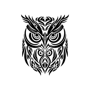 Polinezya tasarımlı siyah beyaz baykuş dövmesi