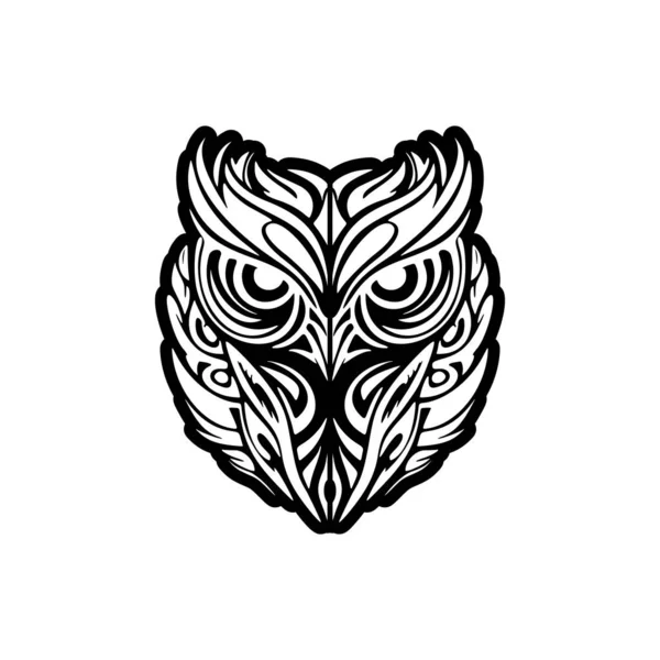 Projekt Tatuażu Sowy Czerni Bieli Polinezyjskimi Wzorami — Wektor stockowy