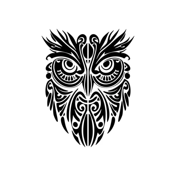 Tatuaż Sowy Czarno Białym Wzorem Polinezyjskim — Wektor stockowy