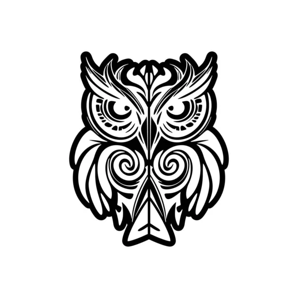 Ohromující Vzor Sova Tetování Černobílým Polynéským Vzorem — Stockový vektor