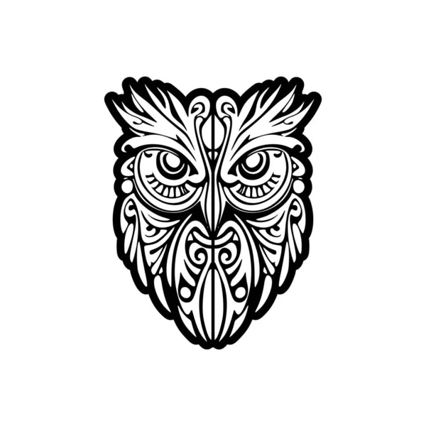 Tatuaje Búho Blanco Negro Con Diseños Polinesios — Vector de stock