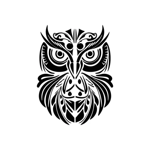 Tatuaż Sowy Czerni Bieli Wzorami Polinezyjskimi — Wektor stockowy