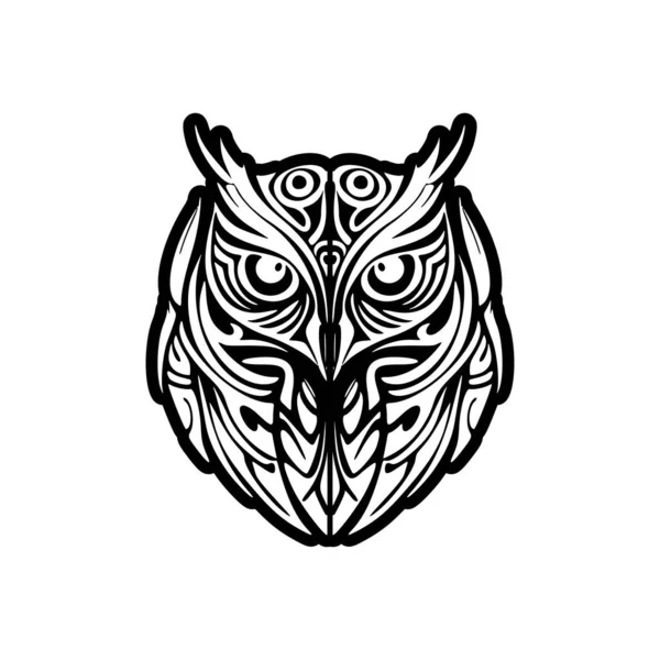 Tatuaż Sowy Monochromatycznej Motywami Polinezyjskimi — Wektor stockowy