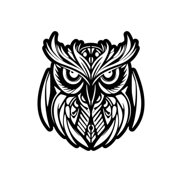 Projekt Tatuażu Sowy Czerni Bieli Polinezyjskimi Elementami Sztuki — Wektor stockowy