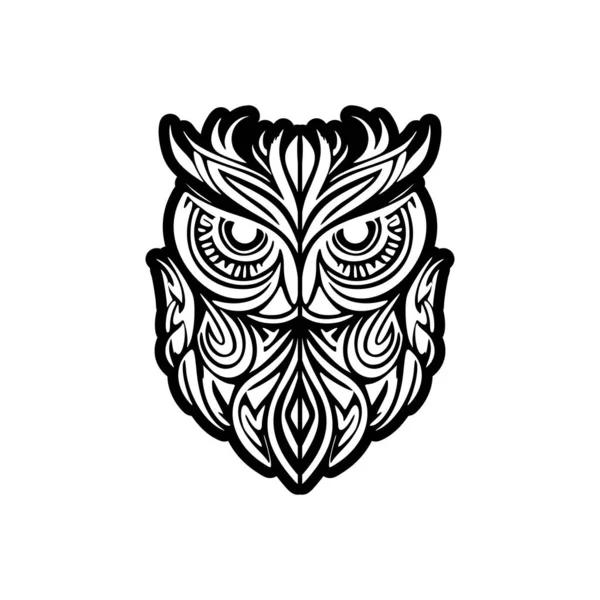Tatuaggio Gufo Bianco Nero Con Disegni Ispirati Polynesian Inspired — Vettoriale Stock