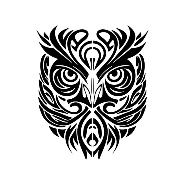 Tatuaż Czarno Białej Sowy Polinezyjskimi Wzorami — Wektor stockowy