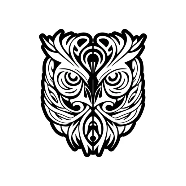 Tatuaż Sowy Czerni Bieli Zdobiony Wzorami Polinezyjskimi — Wektor stockowy