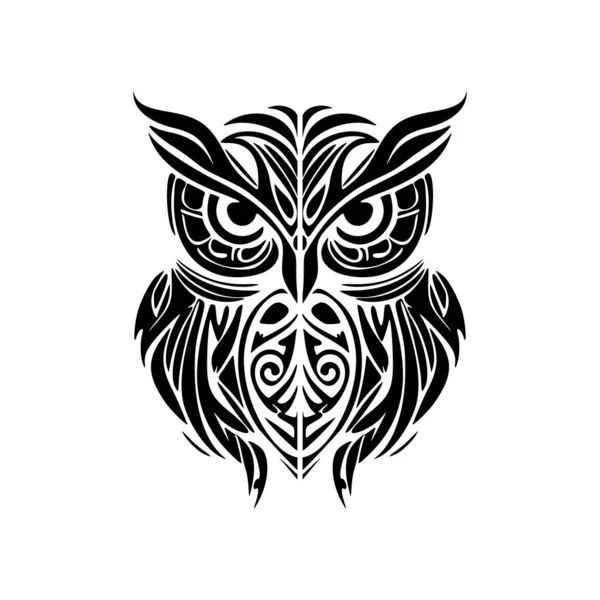 Tatuaggio Gufo Bianco Nero Con Disegni Polinesiani — Vettoriale Stock