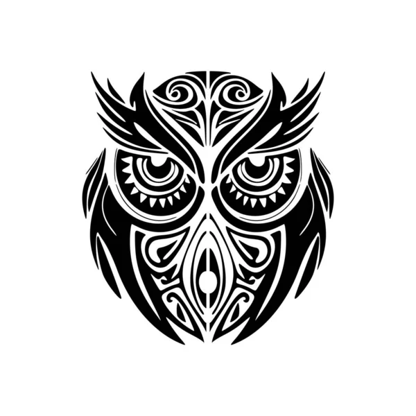 白と黒のフクロウで ポリネシアの模様が羽につながっています — ストックベクタ