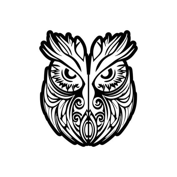 Projekt Tatuażu Przedstawiający Czarno Białą Sowę Ozdobioną Polinezyjskimi Wzorami — Wektor stockowy