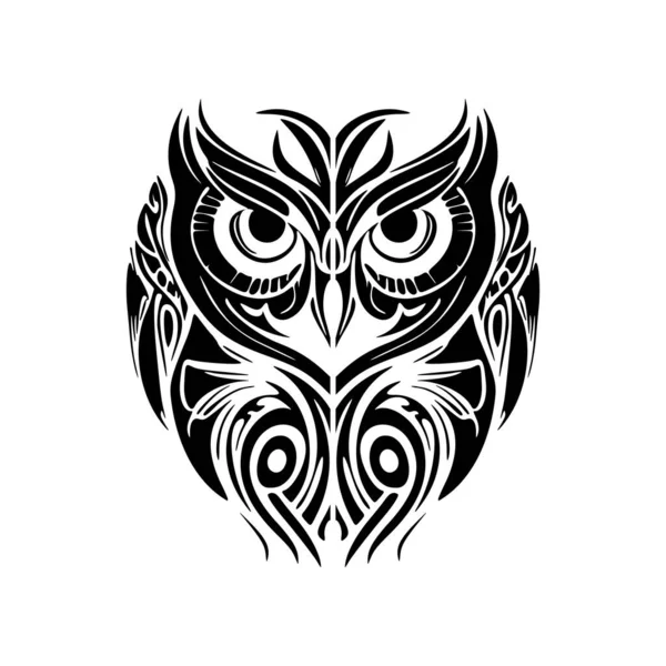 stock vector Tattoo of a black and white owl adorned with Polynesian designs.