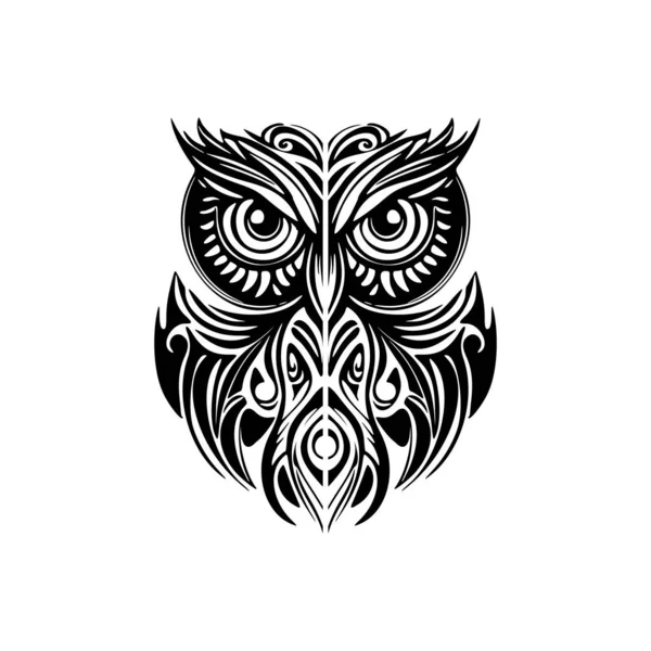 Tatuaje Búho Audaz Con Diseños Polinesios Blanco Negro — Vector de stock