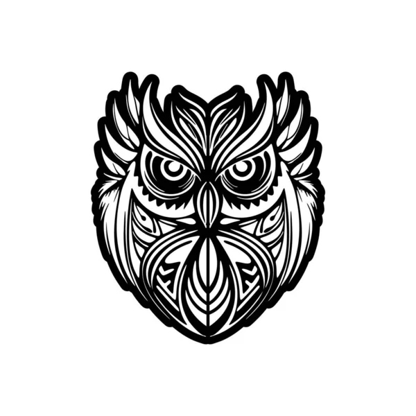 Projekt Tatuażu Sowy Czarno Białej Polinezyjskimi Wzorami — Wektor stockowy