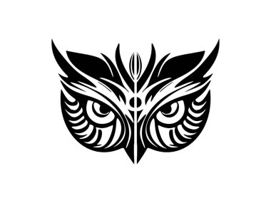 Siyah beyaz Polinezya desenli baykuş yüzü dövmesi