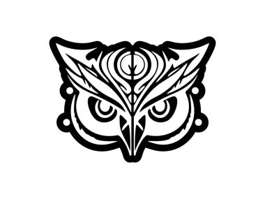.Polinezya tasarımlı siyah beyaz baykuş yüzü dövmesi.