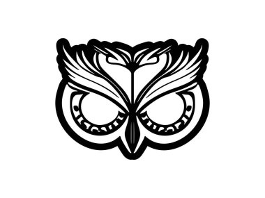 Polinezya tasarımlarıyla süslenmiş tek renkli baykuş yüzü dövmesi..