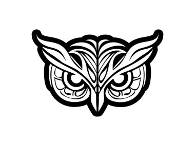 Polinezya desenli baykuş yüzü, siyah ve beyaz mürekkepli..