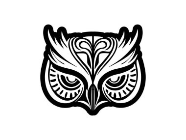 Polinezya tasarımlı siyah ve beyaz baykuş yüzü dövmesi.