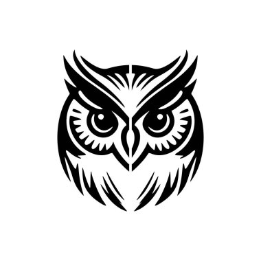 Bir baykuşun vektör logosu, siyah ve beyaz, basit tasarım.